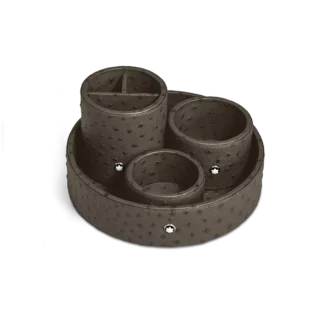 Bandeja de escritorio grande redonda en piel con relieve de avestruz