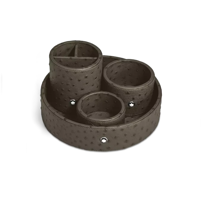 Bandeja de escritorio grande redonda en piel con relieve de avestruz