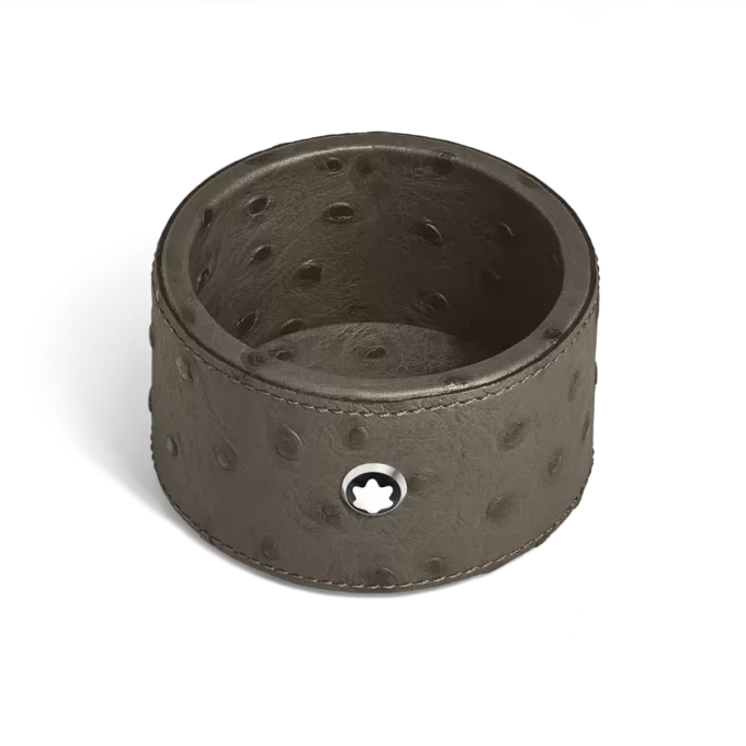 Bandeja de escritorio redonda pequeña en piel con relieve de avestruz