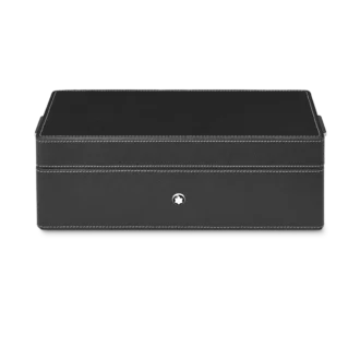 Caja de escritorio de piel para tres instrumentos de escritura y un tintero