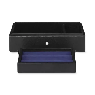 Caja de escritorio de piel para tres instrumentos de escritura y un tintero