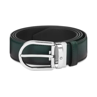 Cinturón de cuero de 35 mm con hebilla de herradura sfumato verde británico