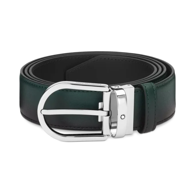Cinturón de cuero de 35 mm con hebilla de herradura sfumato verde británico Cinturón de cuero de 35 mm con hebilla de herradura sfumato verde británico