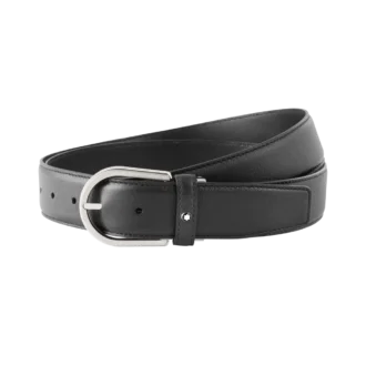 Cinturón de cuero gris de 35 mm con hebilla en forma de herradura