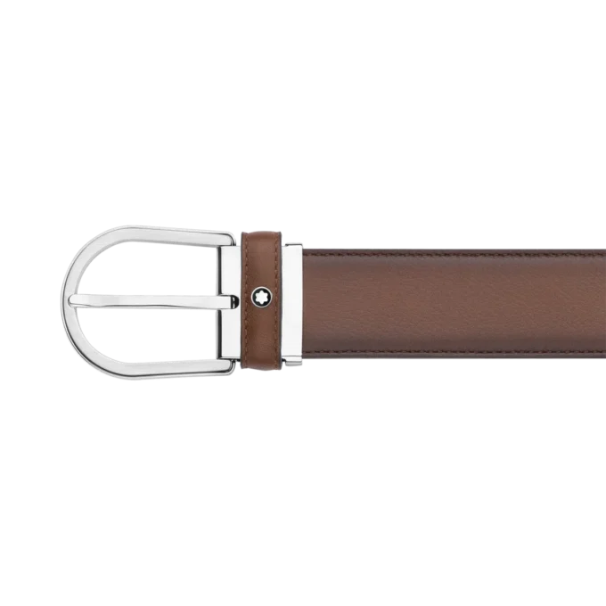 Cinturón de cuero marrón de 35 mm con hebilla Horseshoe