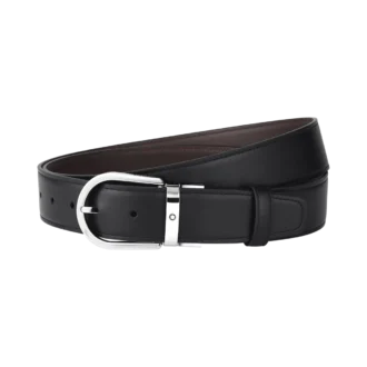 Cinturón de piel con hebilla en forma de herradura negro/marrón claro de 35 mm