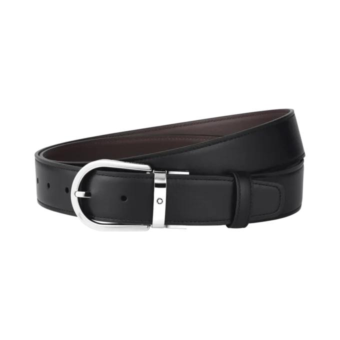 Cinturón de piel con hebilla en forma de herradura negro/marrón claro de 35 mm Cinturón de piel con hebilla en forma de herradura negro/marrón claro de 35 mm