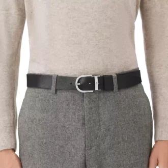 Cinturón de piel reversible con hebilla Horseshoe estampada en negro/mosto de 35 mm