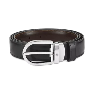 Cinturón reversible de piel con hebilla de herradura negra/marrón de 30 mm