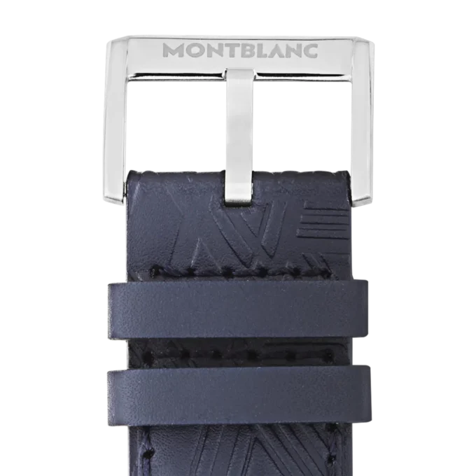 Correa de becerro azul con hebilla gris Correa de becerro azul con hebilla gris