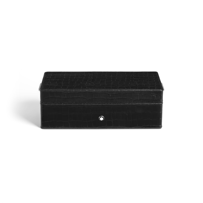 Estuche para plumas, piel con relieve de cocodrilo, negro