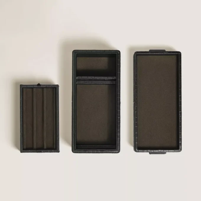 Estuche para plumas, piel con relieve de cocodrilo, negro