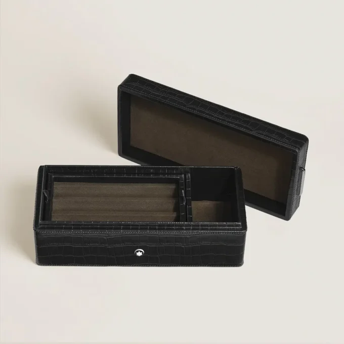 Estuche para plumas, piel con relieve de cocodrilo, negro