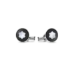 Gemelos redondos de acero inoxidable con incrustaciones de PVD negro y emblema de nieve de nácar. Gemelos redondos de acero inoxidable con incrustaciones de PVD negro y emblema de nieve de nácar.