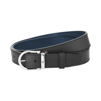 Hebilla de herradura negra/azul Cinturón de piel reversible de 35 mm