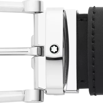 Hebilla de herradura negra/azul Cinturón de piel reversible de 35 mm