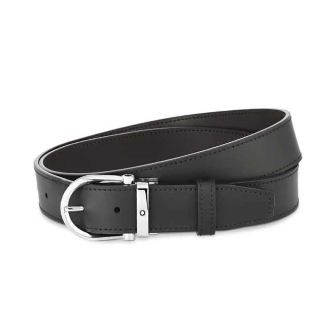 Hebilla de herradura negra/marrón Cinturón de piel reversible de 35 mm Hebilla de herradura negra/marrón Cinturón de piel reversible de 35 mm