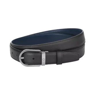 Hebilla en forma de herradura negro/azul Cinturón de piel reversible de 30 mm