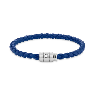 Pulsera de acero con cierre de 3 anillas y piel azul