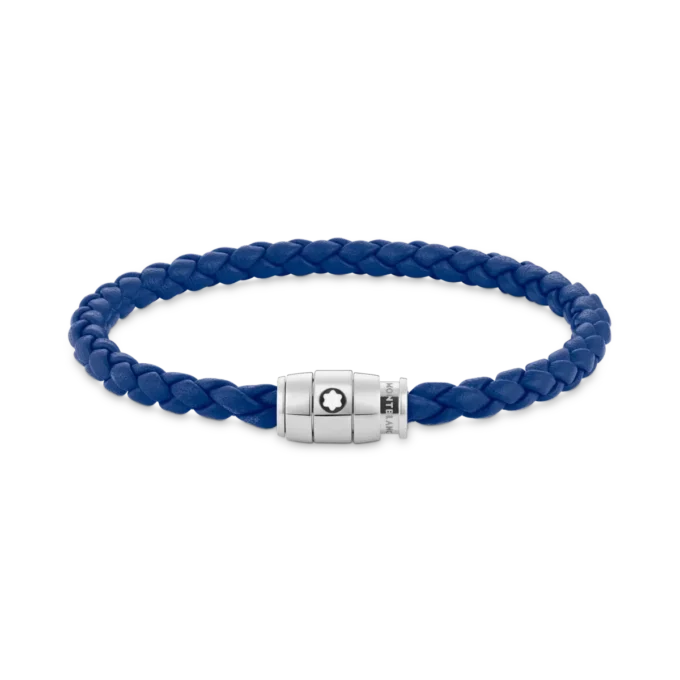 Pulsera de acero con cierre de 3 anillas y piel azul