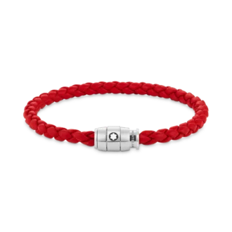 Pulsera de acero con cierre de 3 anillas y piel roja