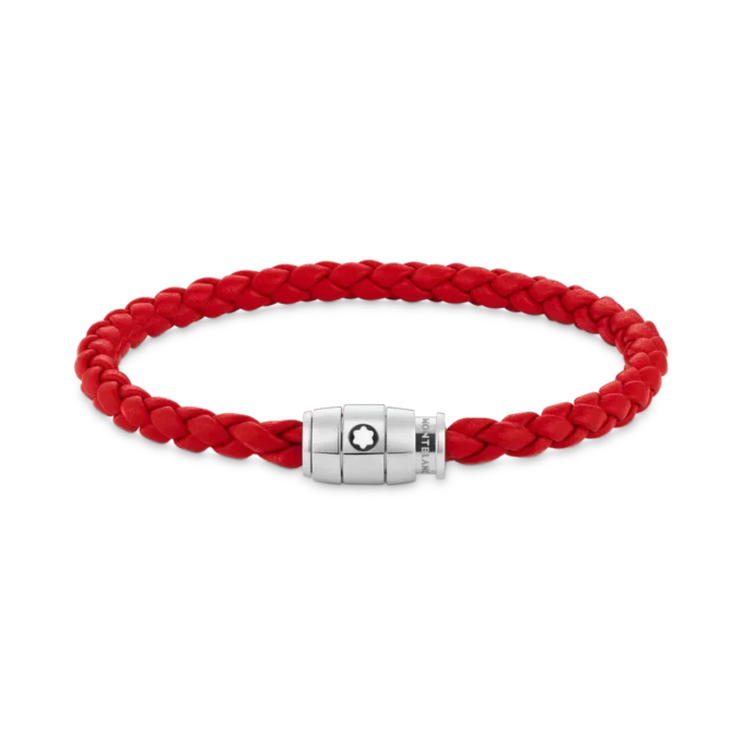Pulsera de acero con cierre de 3 anillas y piel roja
