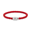 Pulsera de acero con cierre de 3 anillas y piel roja