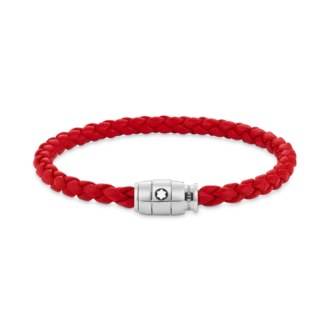 Pulsera de acero con cierre de 3 anillas y piel roja