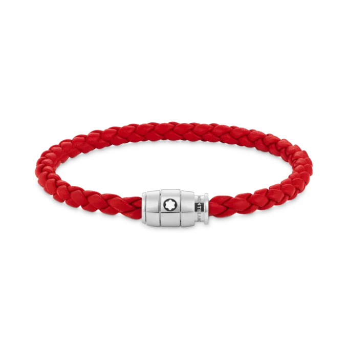 Pulsera de acero con cierre de 3 anillas y piel roja