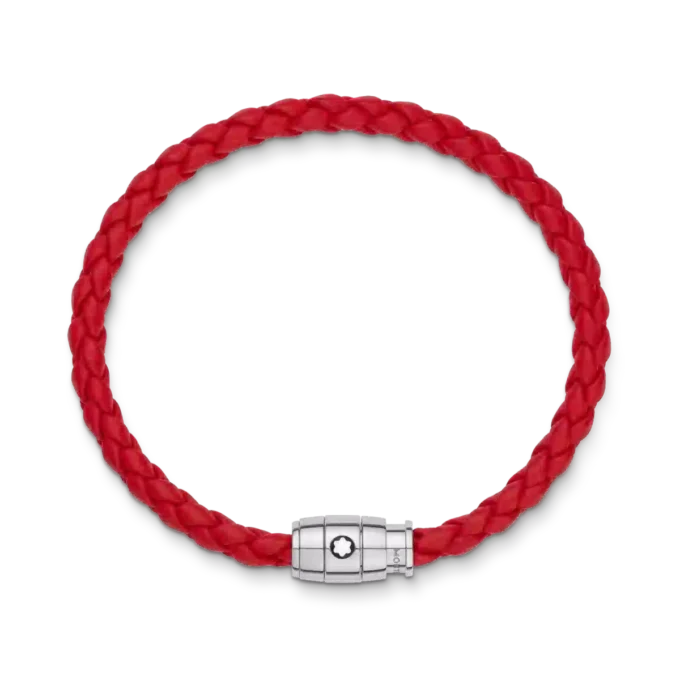 Pulsera de acero con cierre de 3 anillas y piel roja
